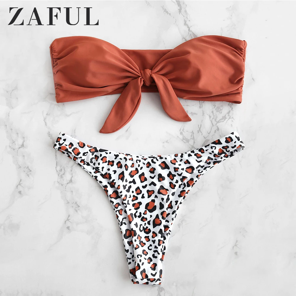 Zaful Leopard High Leg Strapless Bikini Set Wire