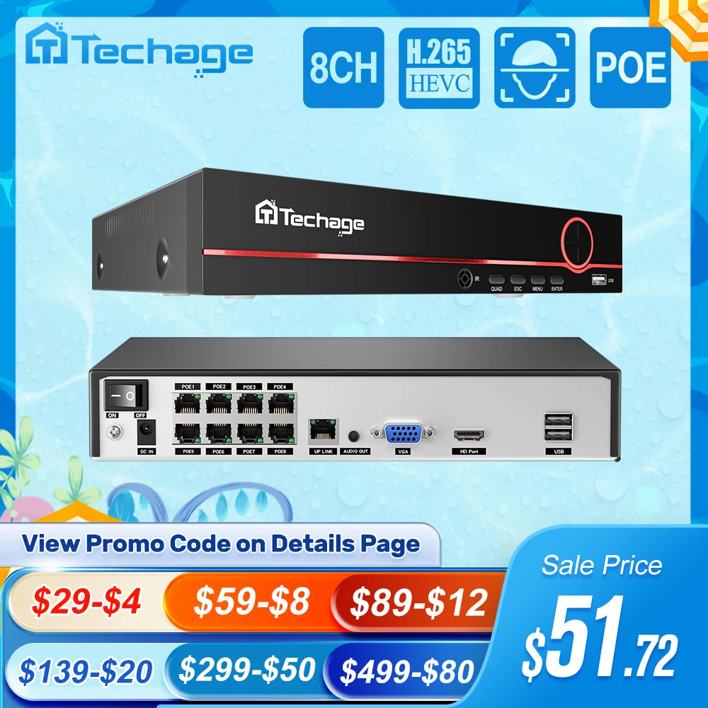 Купить Видеонаблюдение Techage H 265 8CH 4MP 5MP 8MP 1080P 4K POE NVR