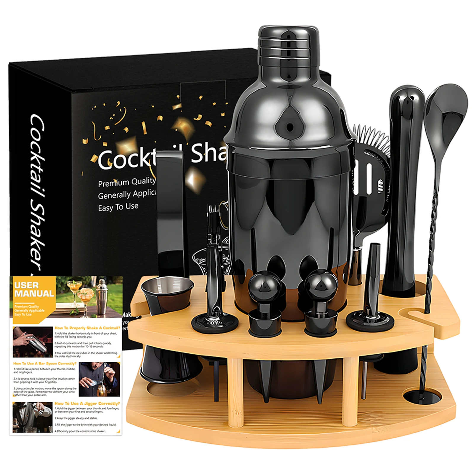 12PCS Cocktail Shaker Set Stainless Steel Bartender Kit Cocktail Mixer Wine Shaker Home Party Bar Tools Accessories With Stand-animated-img