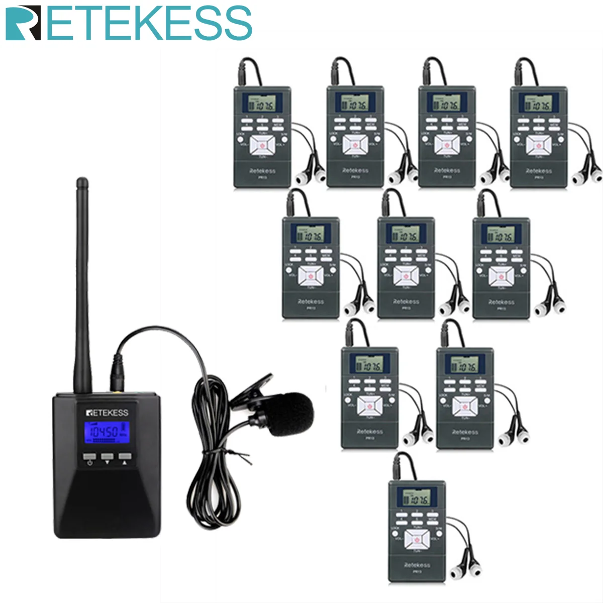 Retekess TR506 FM Transmitter FM Radio Receiver PR13 Wireless Tour Guide System for Tour Guide Meeting Training Church 5/10/15pc-animated-img