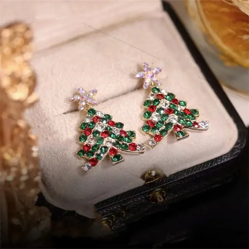 Colourful Zircon Christmas Tree Earrings For Women Sparkling Crystal Snowflake Elk Earring Girls New Year Holiday Jewelry Gifts-animated-img