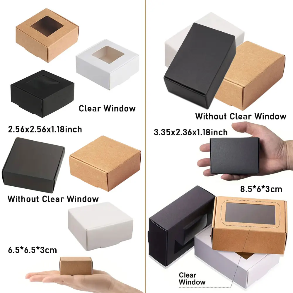 10/20pcs Small Square Cookies Carriers ,Clear Windows/Without Window, Kraft Paper Boxes For Soap,Pies, Donuts, Muffins, Chocolat-animated-img