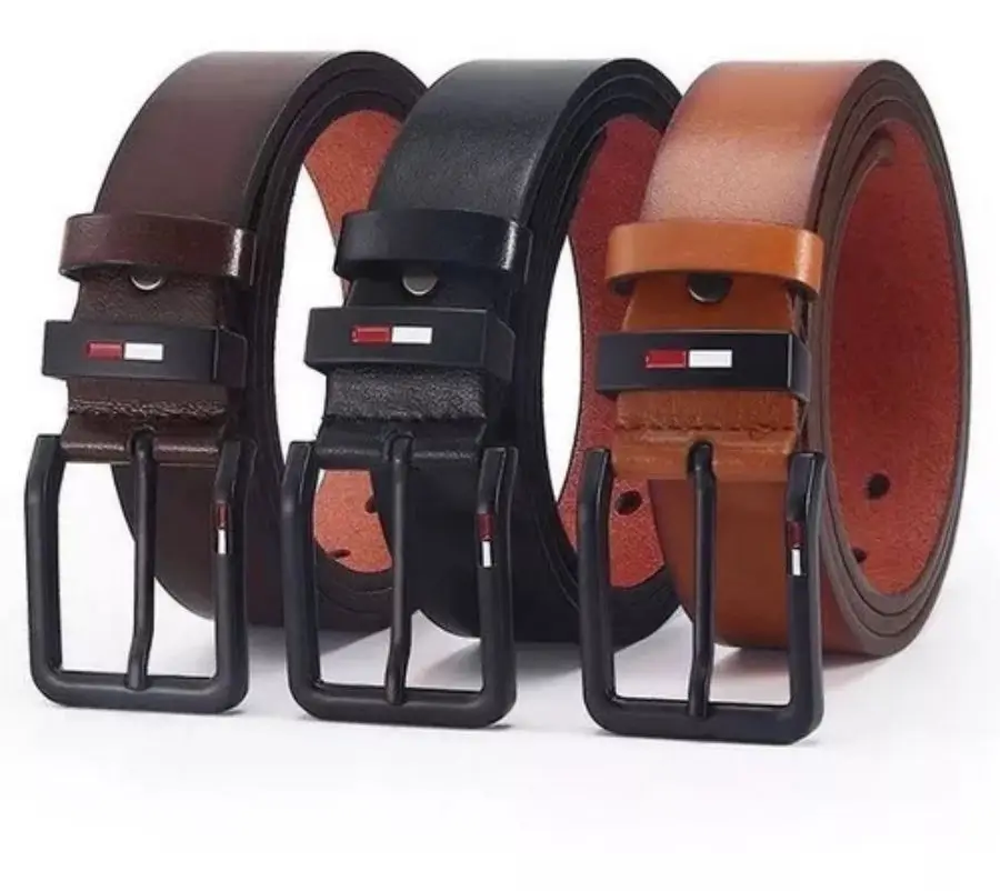 Men's PU Leather Alloy Pin Square Buckle Belt BusinessLeisure Belts 2023 Fashion Black Coffee Brown WaistBelts for Men-animated-img