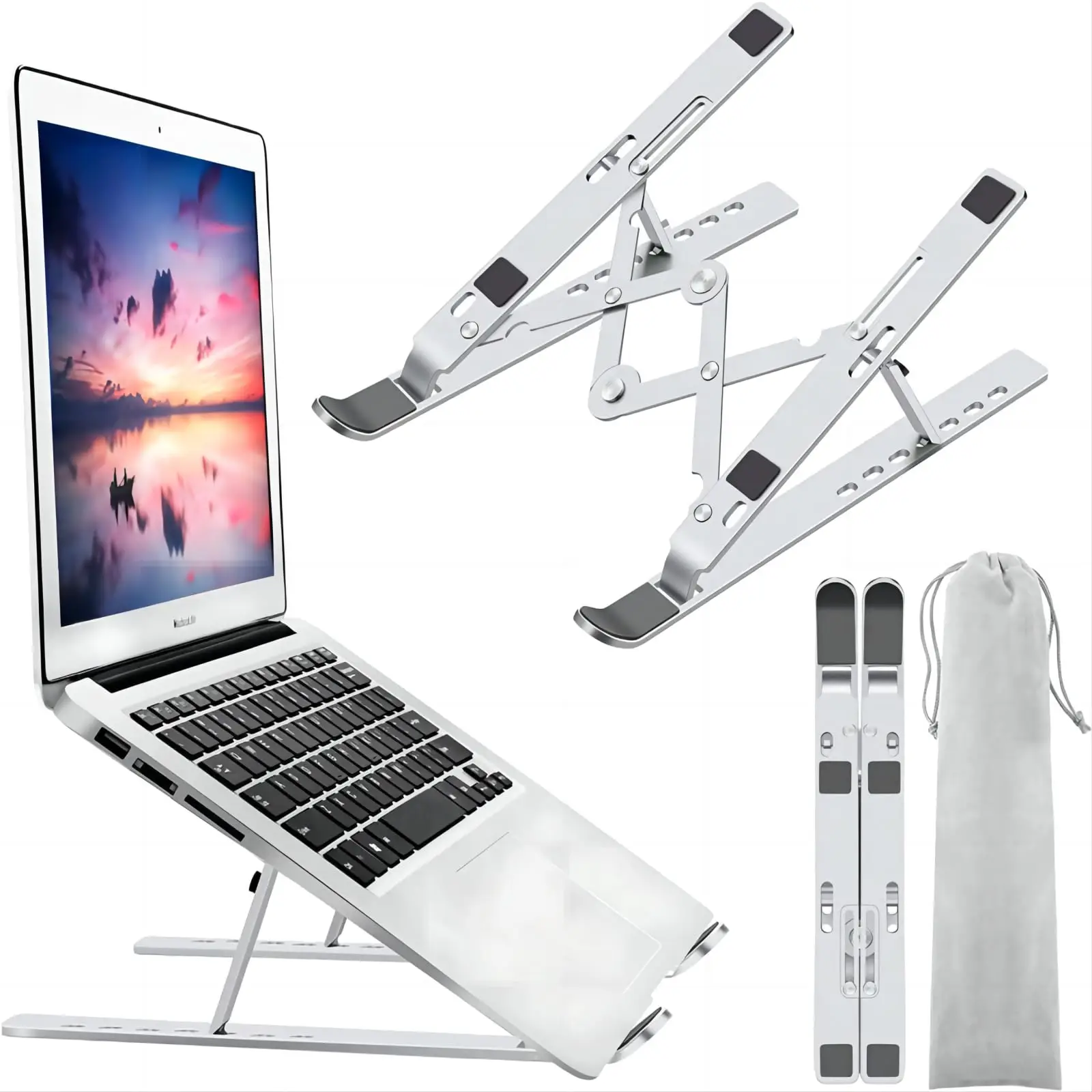 Aluminum Alloy Laptop Holder Stand Adjustable Foldable Portable for Notebook Computer Bracket Lifting Cooling Holder Non-slip-animated-img