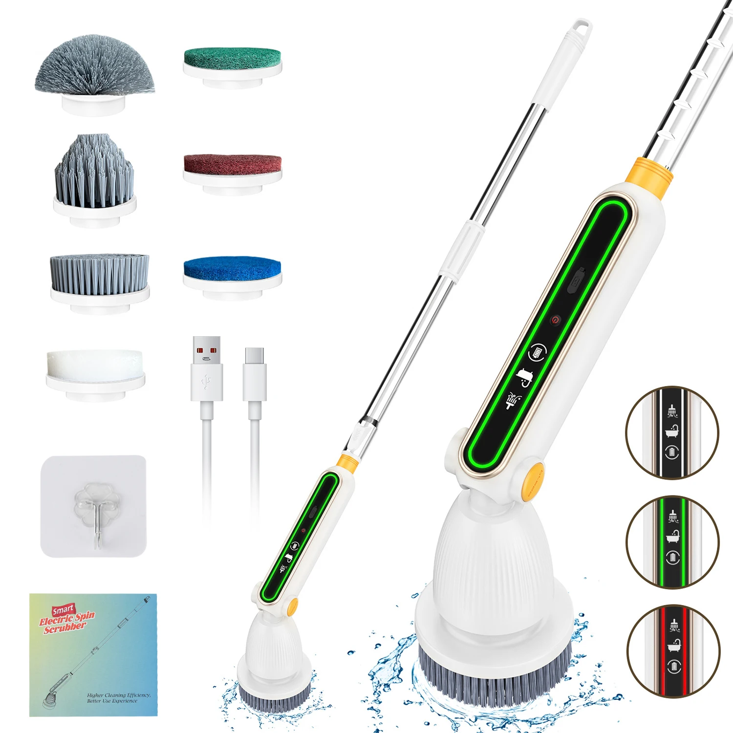 Electric Cleaning Brush Multifunctional Electric Spin Scrubber Adjustable And Retractable Handle Smart Electric Cleaning Brush-animated-img