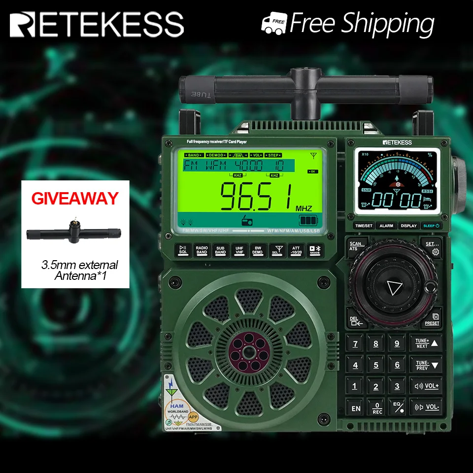 Retekess TR113 Portable Radio Flagship Fever Receiver Full Band Ham Radio Amateur Shortwave Antenna Radio VHF UHF SSB For Gift-animated-img