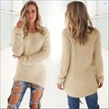 2024 Women Warm Sweaters Solid Color O Neck Loose Knitted Pullover Long Sweater Casual Blouse Lady Hipster Comfortable Clothing preview-2