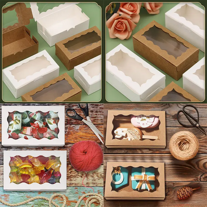 10/20pcs Cake Carriers, Square Box With Lid, White Bread Box With Window, For Pies, Donuts, Muffins, Chocolates-animated-img