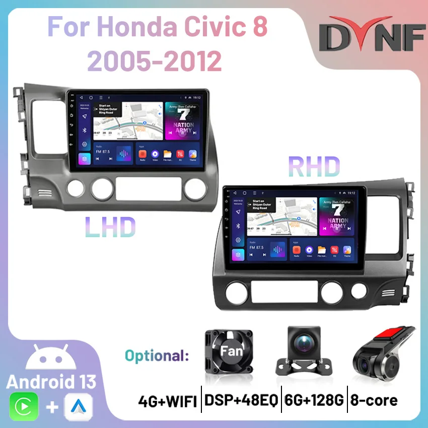 CarPlay Android Car Radio for Honda Civic Hatchback 2005 2006 2007-2011  Multimedia Player Auto GPS Autoradio 2din Octa Core 7862