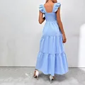 Flying Sleeves Blue Shoulder Straps Smocked Tiered Maxi Dress Square Neck Casual Summer Dresses Beach Pleated Long Sundress 2024 preview-2