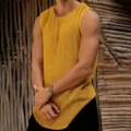 Men's Linen Simple Design Breathable Tank Top Sleeveless T-Shirt Casual Solid Color Sweater Summer Round Neck Mens Crochet Vest preview-1