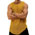 Men's Linen Simple Design Breathable Tank Top Sleeveless T-Shirt Casual Solid Color Sweater Summer Round Neck Mens Crochet Vest preview-3