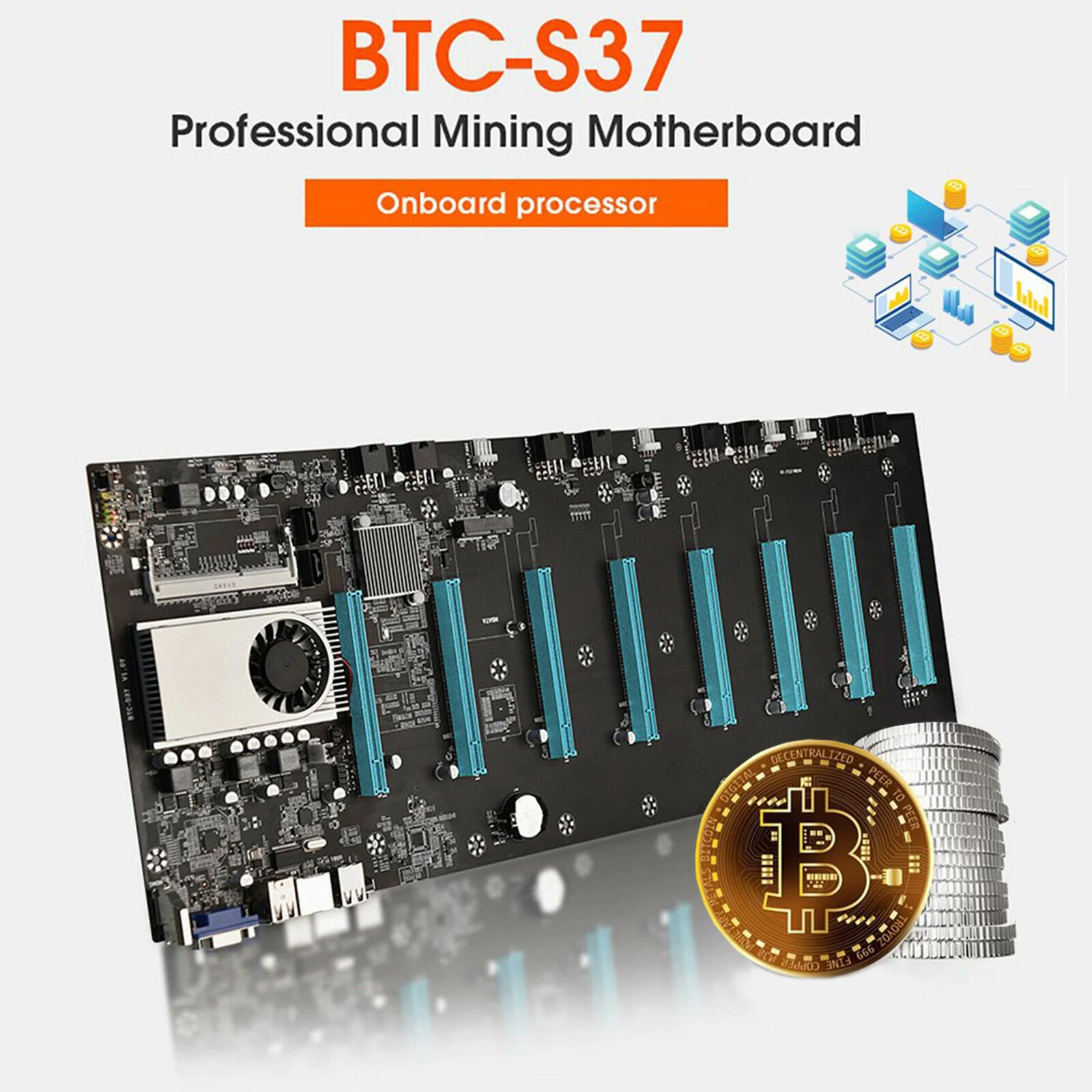 BTC-S37 Mining Motherboard CPU Set 8 Miner 16X Video Card Slot Memory Integrated VGA Interface DDR3 SATA 3.0 Support 3080 3090-animated-img