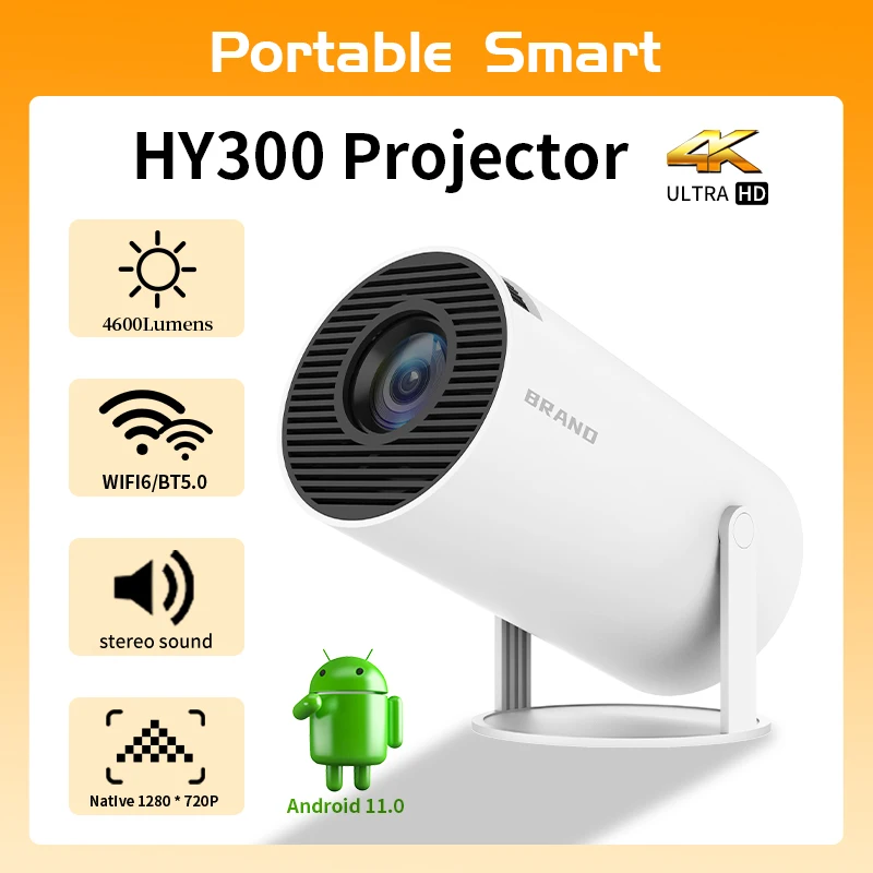 Купить Алиэкспресс  hy300 Projector 4k Supported Android 11 Dual WifI 6  200Ansi 1280 x 720P 1080P BT5.0 for Home Cinema Outdoor video Projetor