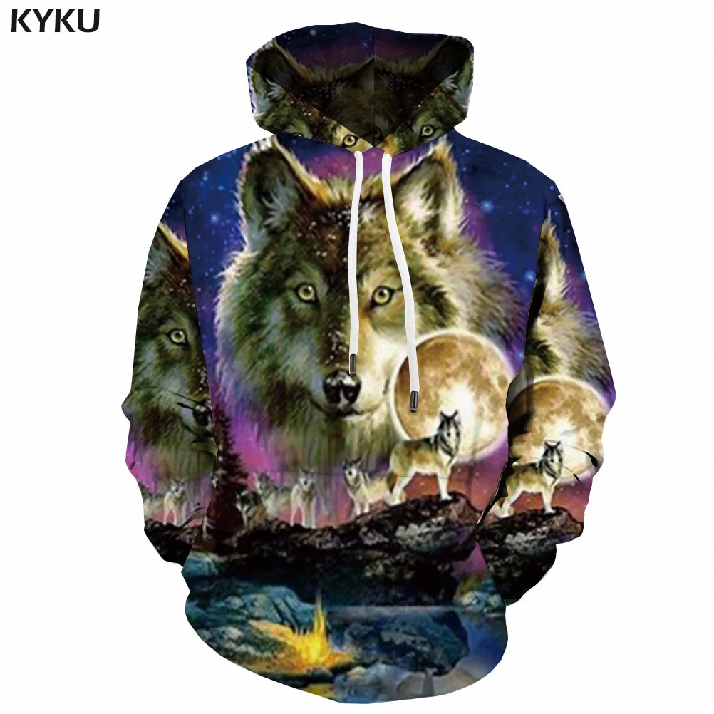 KYKU Brand Wolf Sweatshirts men Moon 