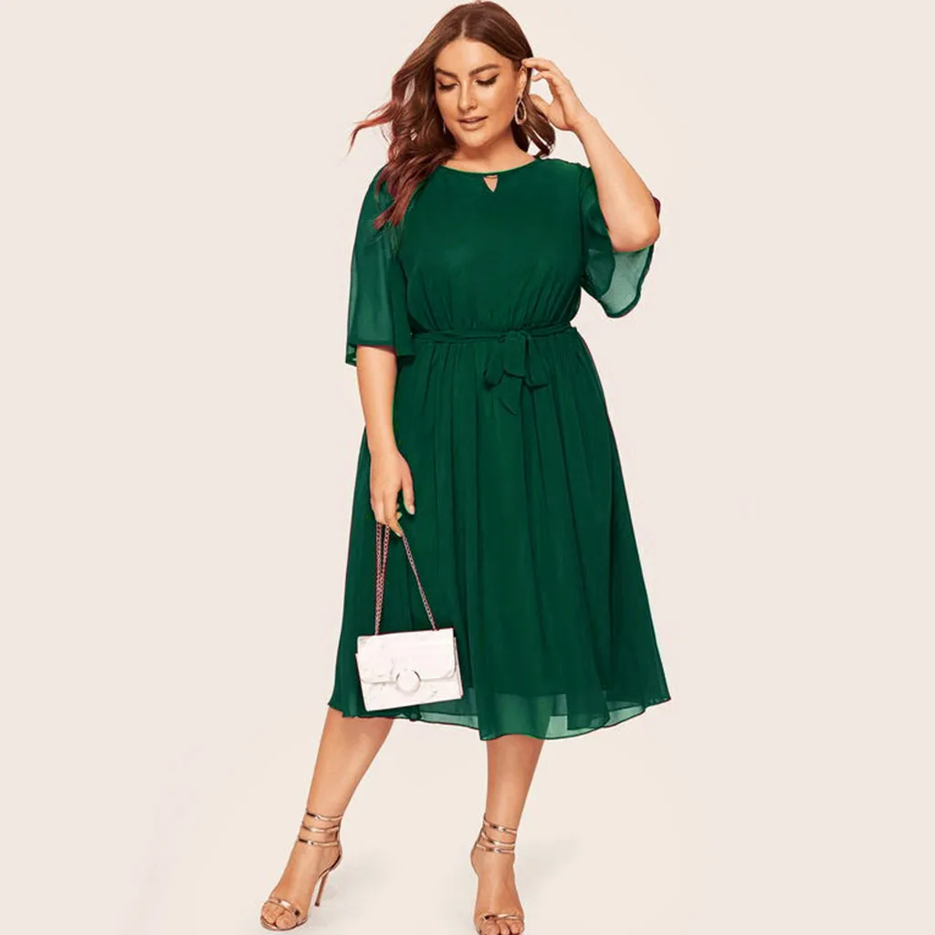 Plus Size Dress Womens Chiffon Solid 