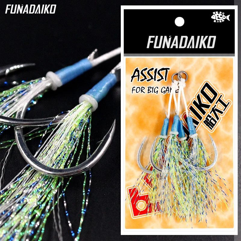 קנו ציוד לדיג  FUNADAIKO Fishing Hooks Assist Hook Fishhooks double jig  hook jig hook double jig lure hooks 1/0 2/0 3/0 4/0 5/0