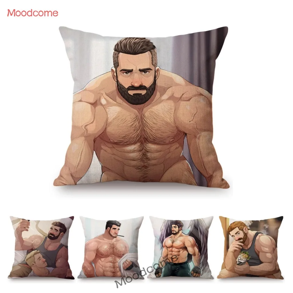 Купить Домашний текстиль | Sexy Boyfriend Muscle Jock Hunk Hot Man Hot Boy  Cotton Linen Sofa Throw Pillow Case Car Square Gay Art Cartoon Cushion Cover