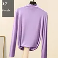 Modal Long Sleeve Solid Turtleneck T-Shirt Elastic Muslim Women High Stretch Slim Tops Spring Autumn Skinny Basic Bottoming preview-4