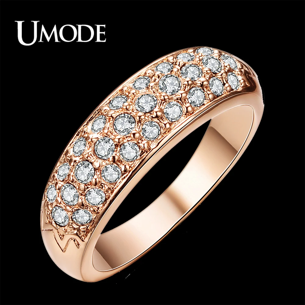 UMODE Classic Anillos Mujer Bague Aros Rose Gold Color Rhinestones Studded Finger Rings JR0084A-animated-img