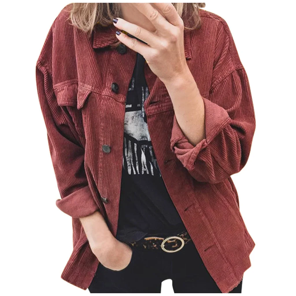 Woman Jacket Corduroy Buttoned Cardigan 