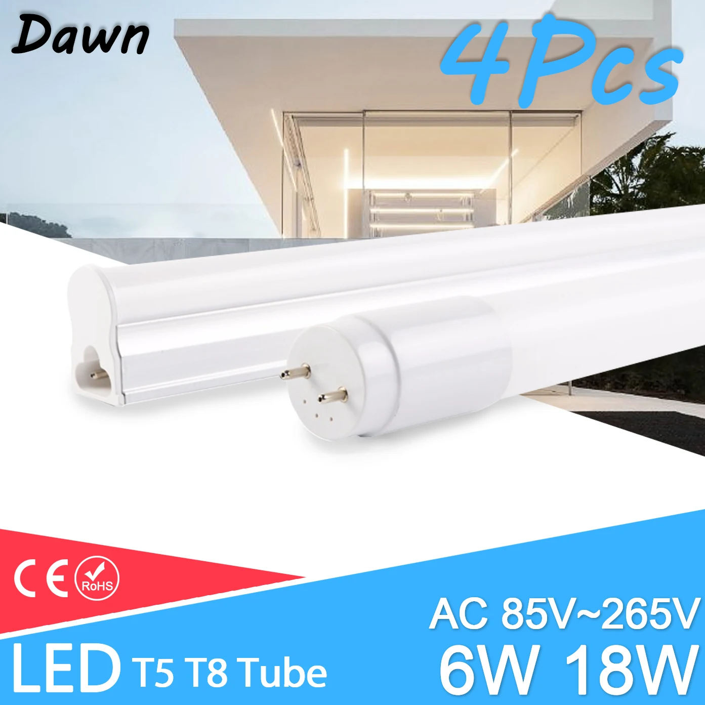 4pcs LED Tube T5 T8 AC 110V 220V 240Vled tube light 6w 30cm 18w 60cm SMD2835 LED T8 Integrated Driver Fluorescent Lamp