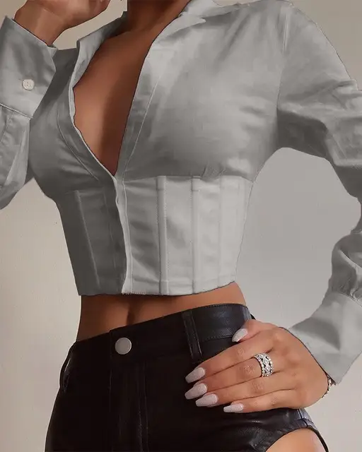 קנו חולצות | Solid Collared Corset Top 