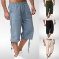 Linen Short Men 3/4 Length Knee Cotton Large Size 5xl High Waist Plus Size 3XL Bermuda Shorts Male Long Men's Summer Breeches preview-5