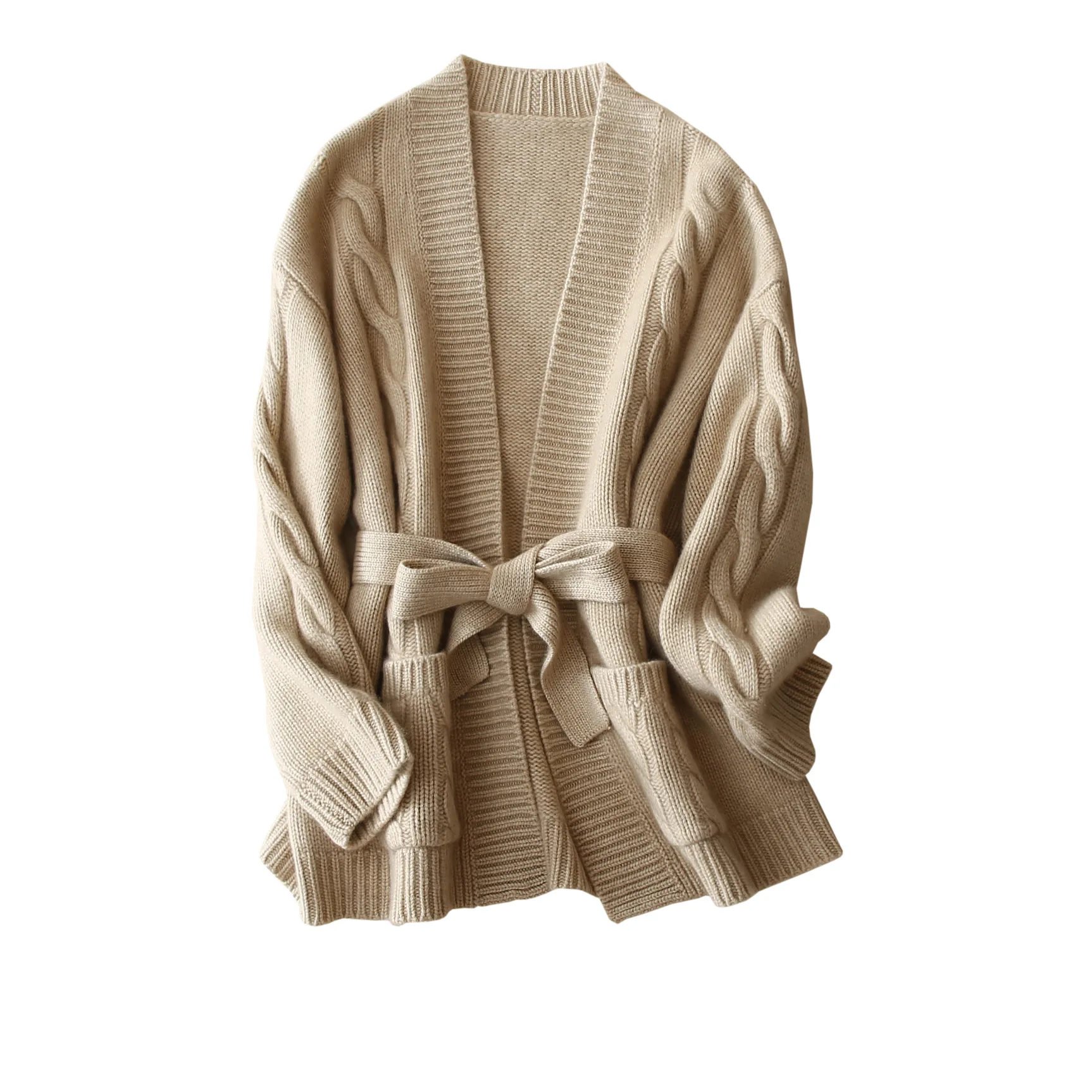 Cashmere V-Neck Lace Up Cardigan Women 
