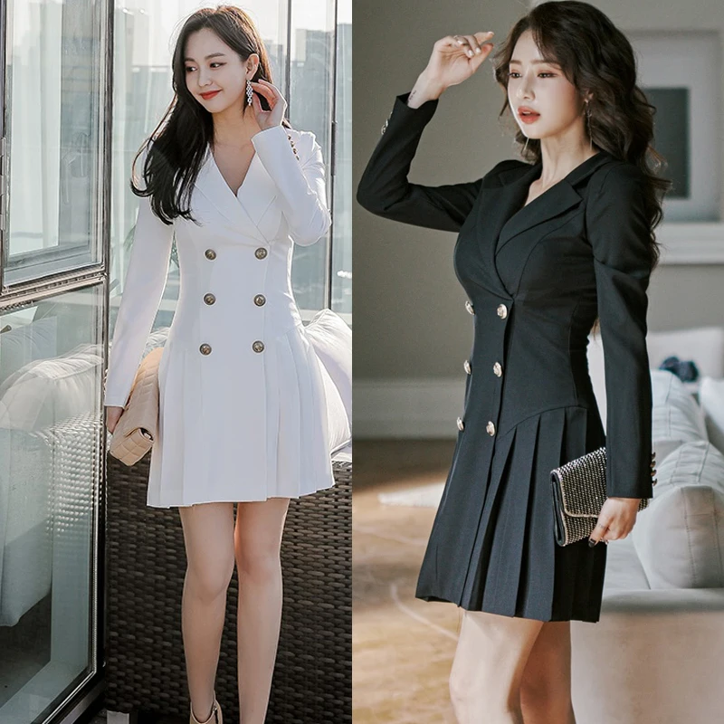 Agora Foremata Winter Ol Sexy Mini Dress One Piece Ladies Korea Long Sleeve V Neck Office Dresses For Women Clothing