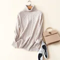 new styles cashmere merino wool turtleneck sweater women cable knit winter thick warm pullovers for ladies preview-5