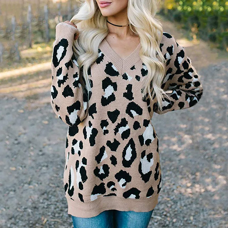 LOGAMI V Neck Leopard Women Knitted 