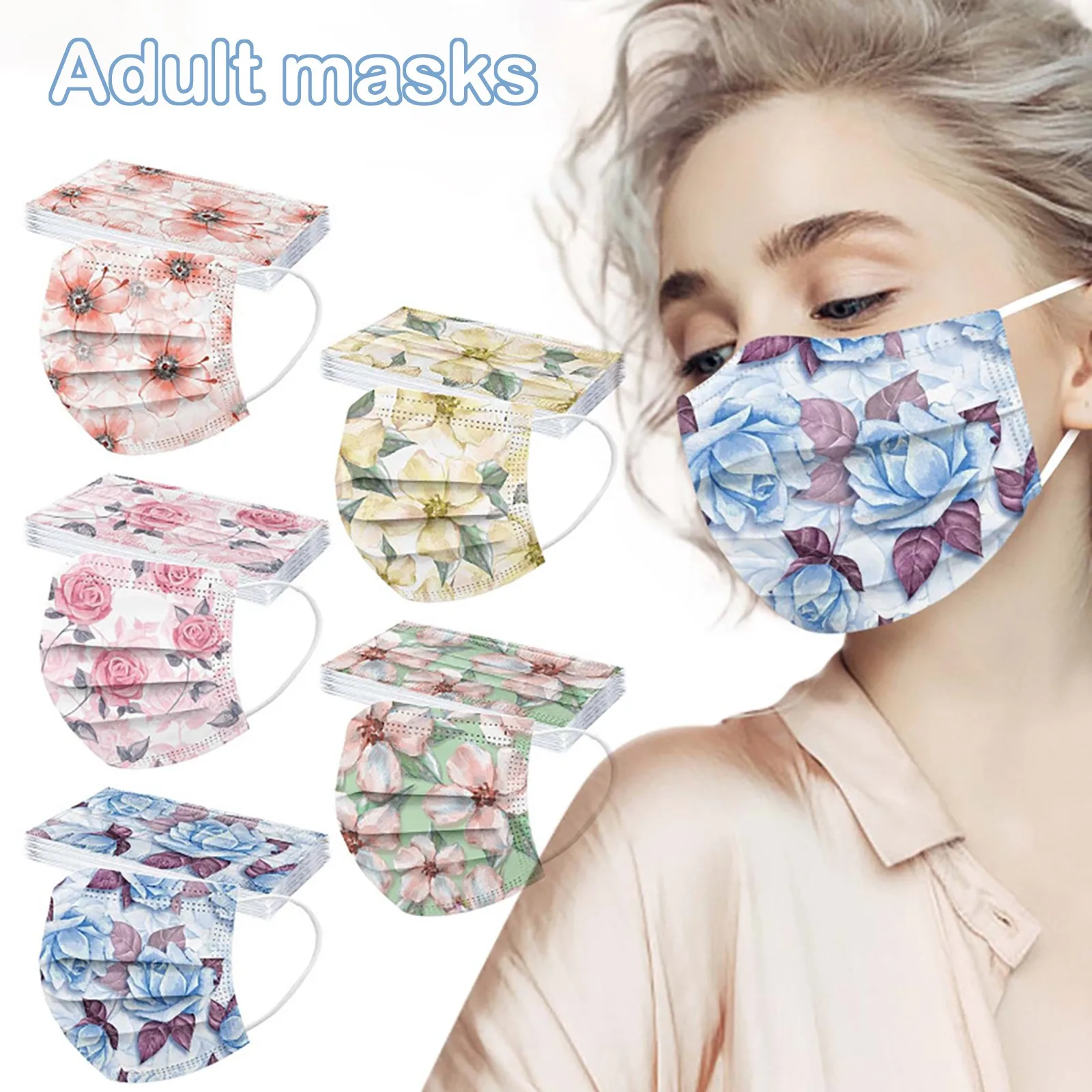 10/20/30/50/100pcs Disposable Non-woven Adult Mask Print 3 Layer Mask Adult Unisex Halloween Cosplay Face Mask Print Mouth Mask