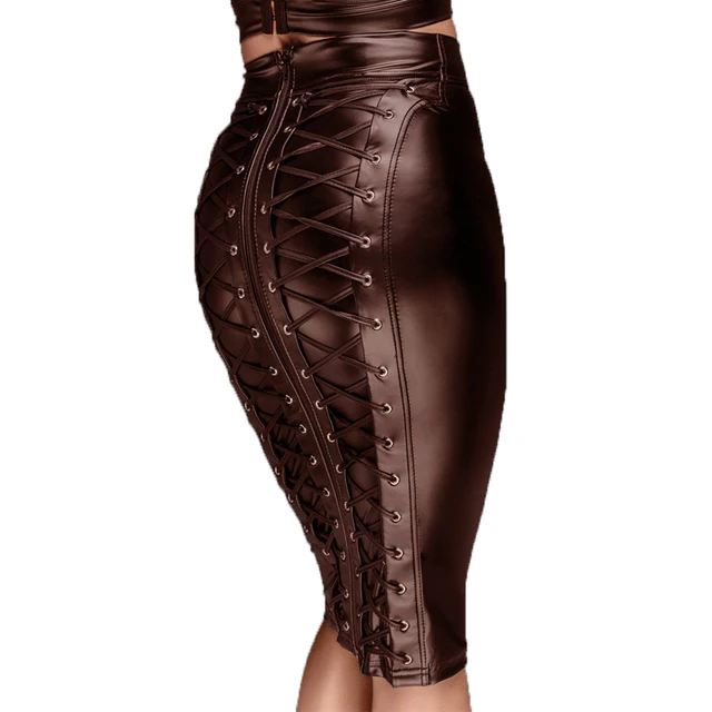 Women Knee Length Skirt Fashion Faux 