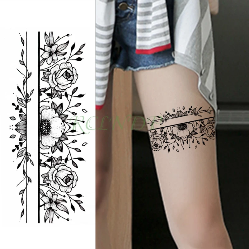 Agora Tatoyaz Waterproof Temporary Tattoo Sticker Black White Lovely Flower Sexy Fake Tatoo Breast Chest Back Belly Flash Tatto For Women Girl