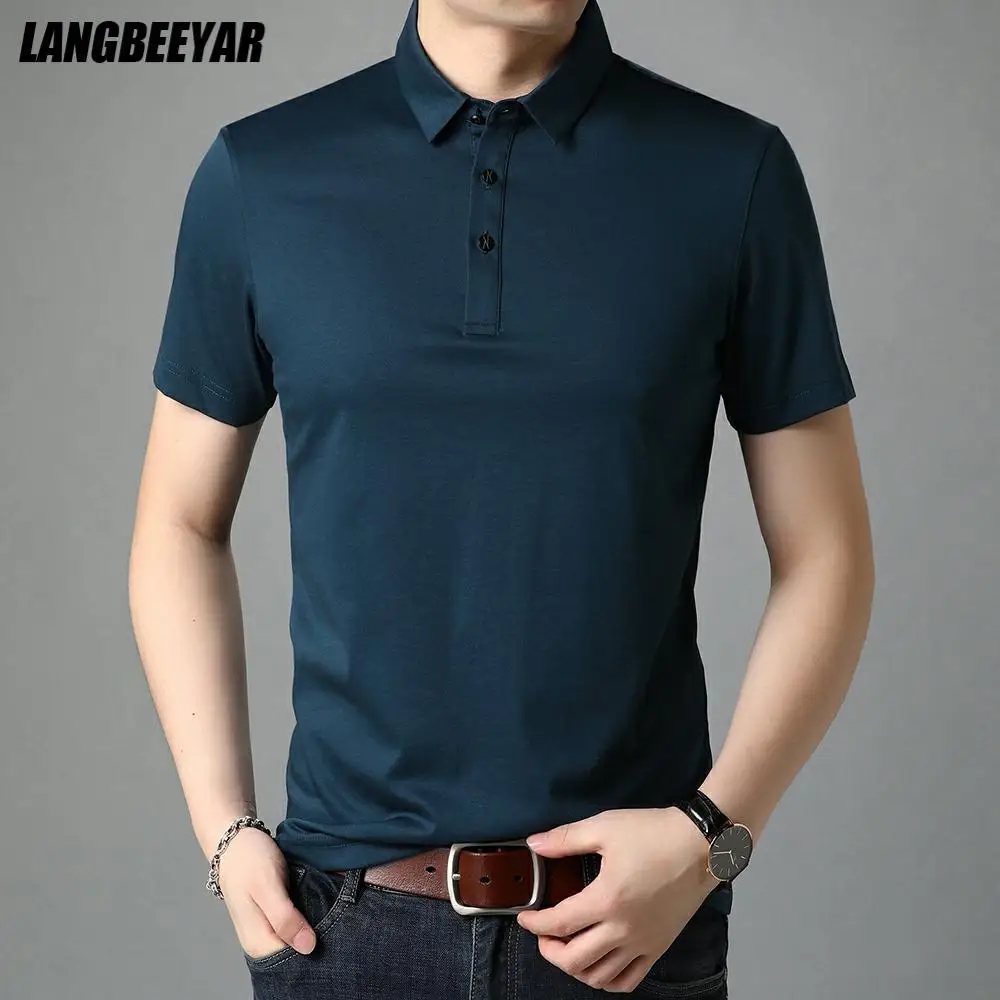 Top Grade Mulberry Silk New Summer Brand Men Polo Shirts Designer Short Sleeve Casual Tops Fashions Korean Fashion Clothing