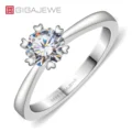 GIGAJEWE Moissanite 0.8ct 6.0mm EF VVS1 Round Cut 925 Silver 18K White Gold Plated Ring Prongs Setting  Woman Gift preview-1