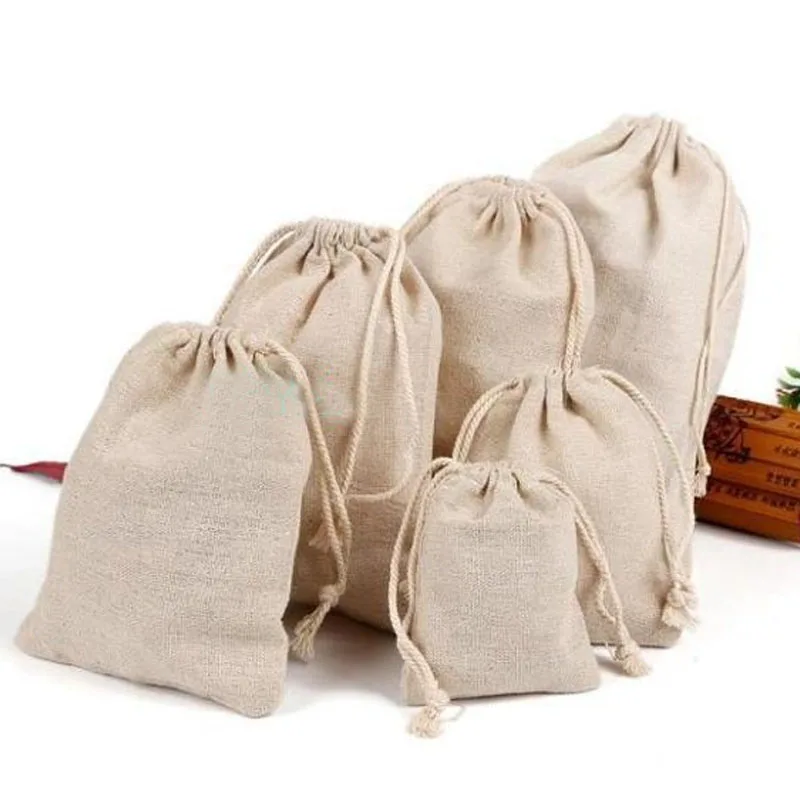 Natural Linen Gift Bags 5x7cm 7x9cm 9x12cm 50pcs/Lot Party Candy Jute Dust Sack Custom Logo Jewelry Pouch-animated-img