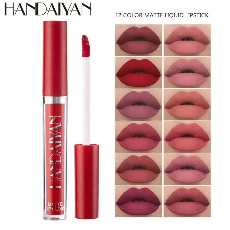 HANDAIYAN Matte Liquid Lipstick Velvet Pigments Lip Gloss Waterproof Moisturizer Nonstick Cup Lip Tint Beauty Cosmetics TSLM1-animated-img