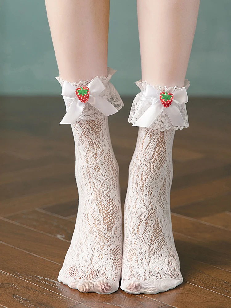 Lolita Socks Women's Ruffle Socks With Frill Black White Kawaii