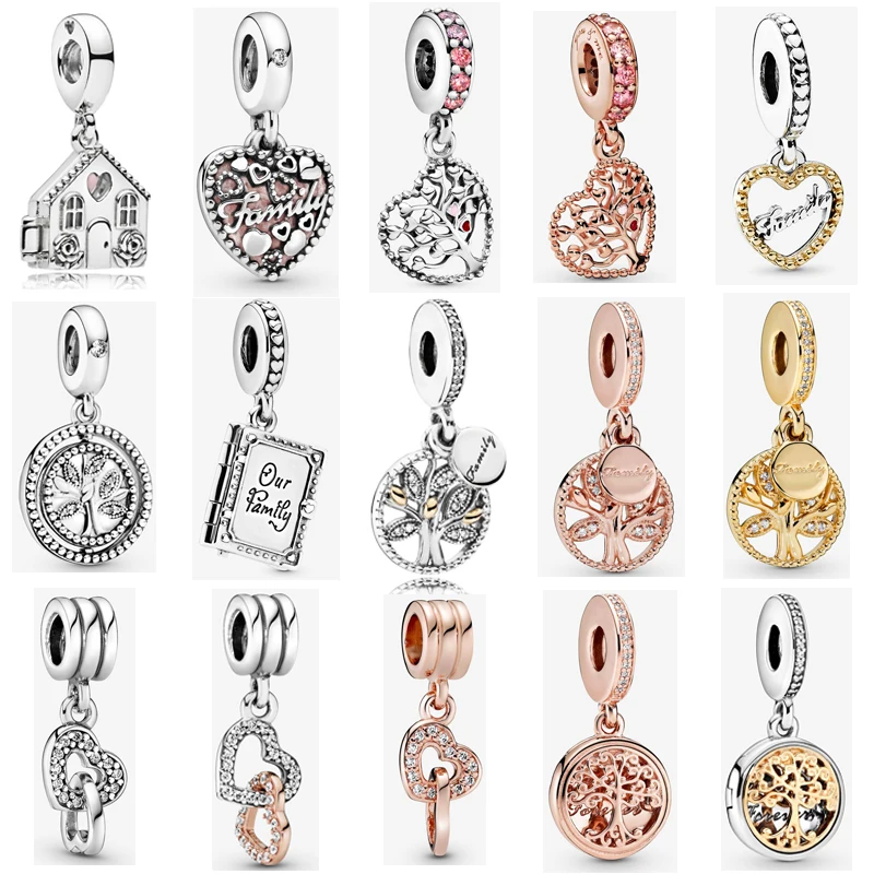 925 Sterling Silver Pendants Pink Charms Magnolia Flower Heart Infinity  Love Mom DIY Beads Fit Original Pandora Bracelet Jewelry