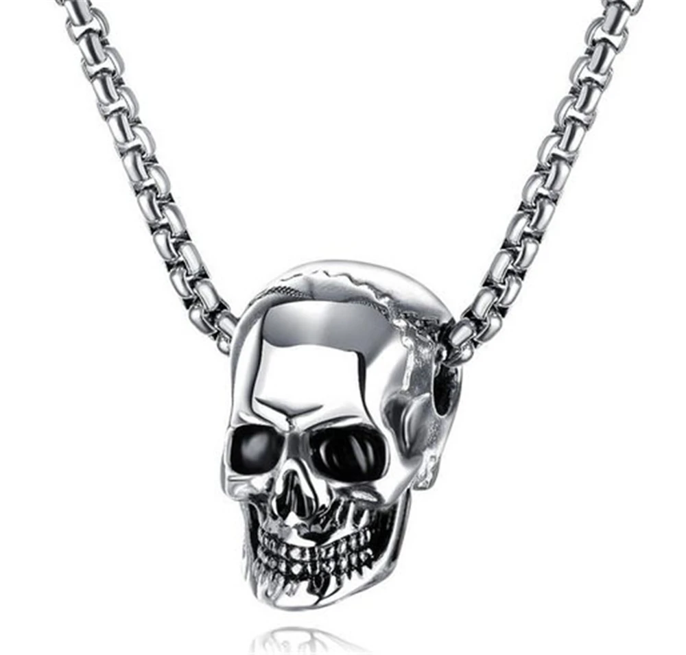 Punk Rock Necklace Men Charm Biker Motorcycle Style Black Stainless Steel Chian Alloy Skull Skeleton Pendants Necklaces Jewelry