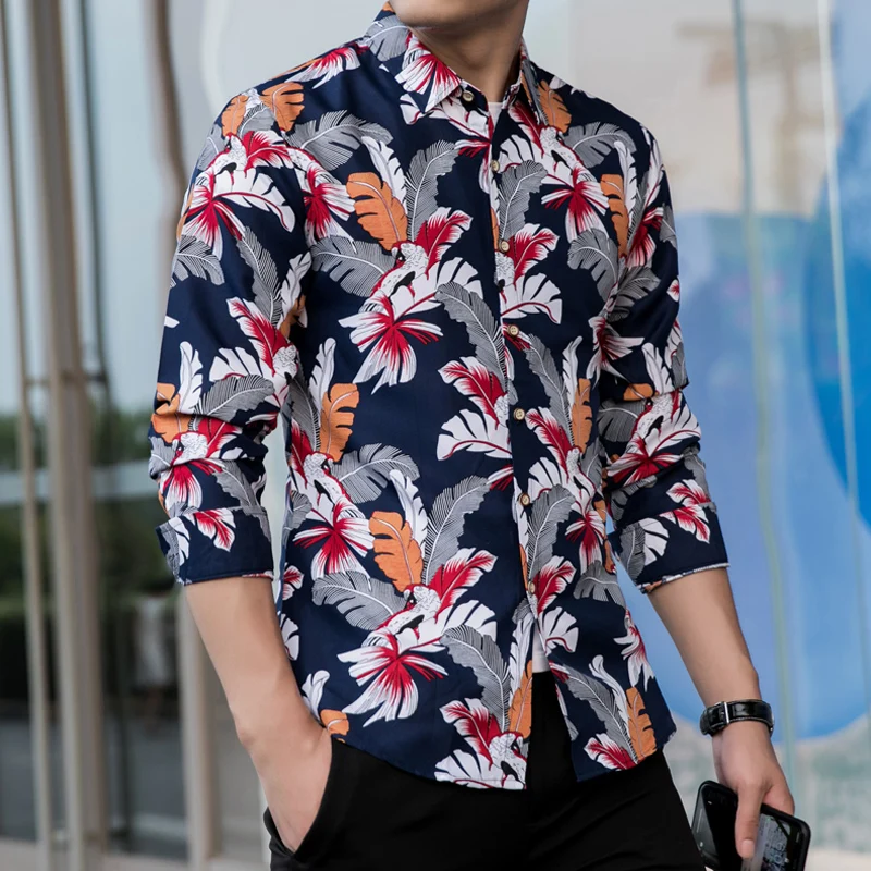 2020 Men Hawaiian Shirt Long Sleeve 