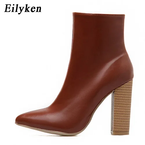 high heel booties brown