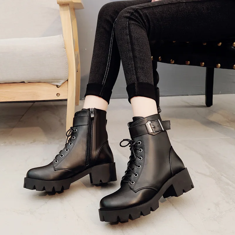 womens black leather low heel boots