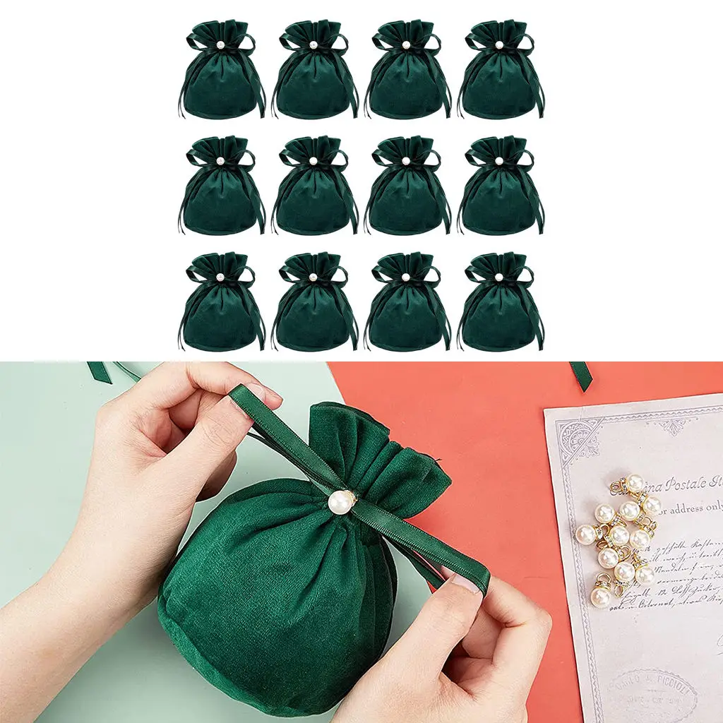 12pcs/lot 10x12cm Green Velvet Pouches Jewelry Packaging Display Drawstring Packing Gift Bags & Pouches-animated-img