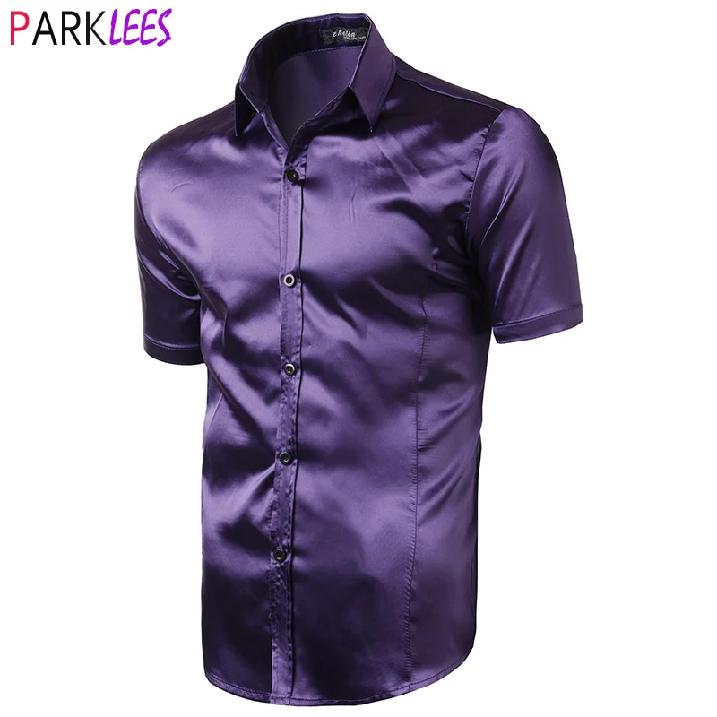mens short sleeve purple shirt