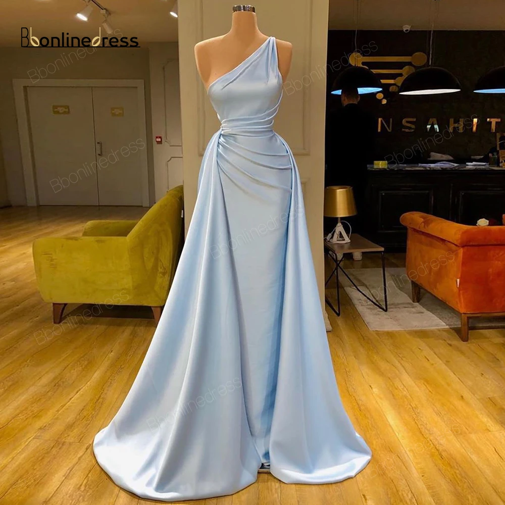 one shoulder long satin dress