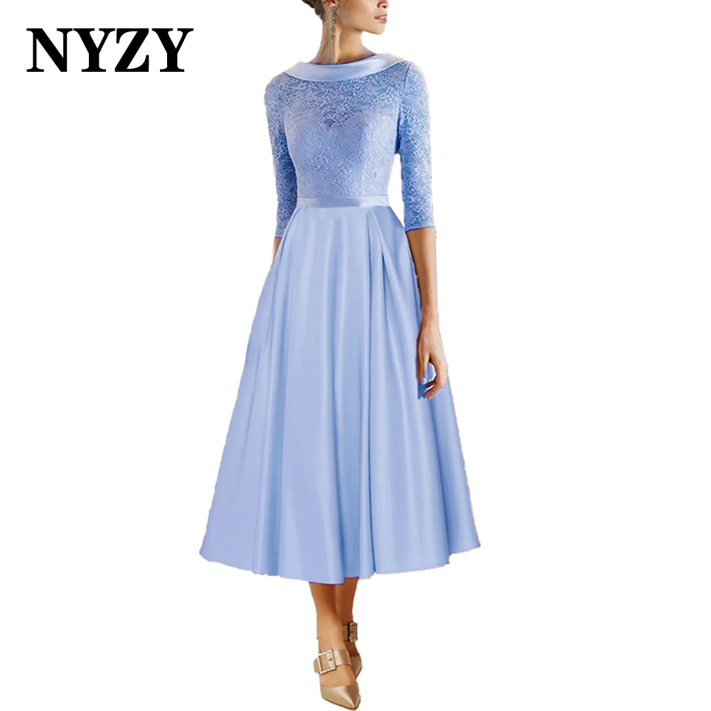 blue tea dress with sleeves