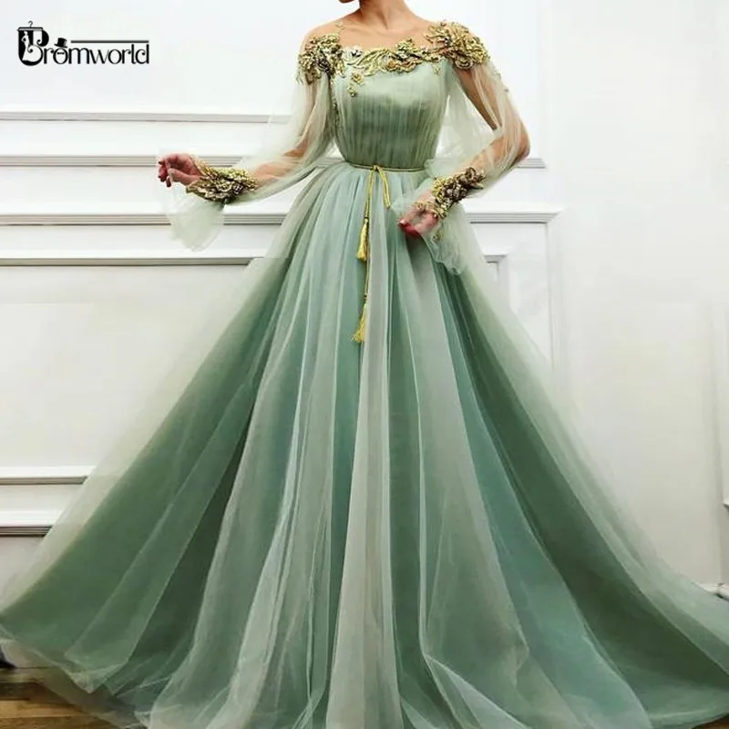 Mint Green Muslim Evening Dresses Long 